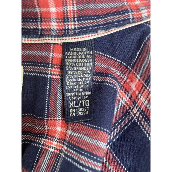 Wrangler Mens XL Red & Blue Plaid Button-Up Shirt With Dual Chest Pockets - Picture 6 of 8